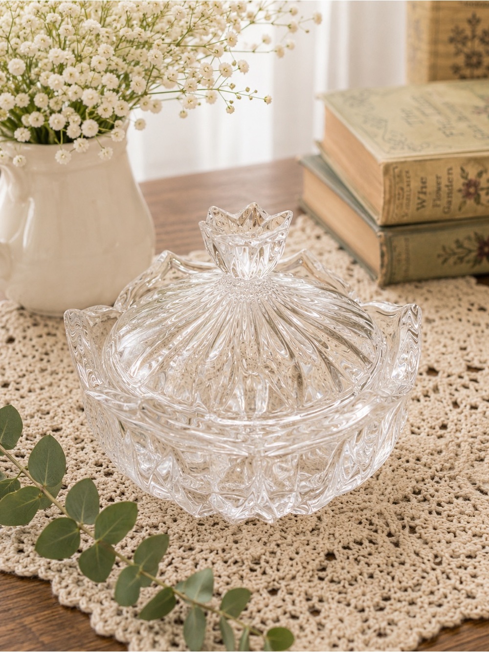 Clear Glass Covered Sugar bowl/Candy Dish - Elegant Crystal-Style Serving Bowl